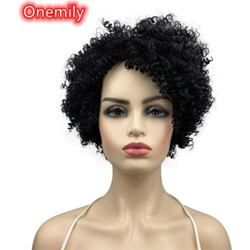 Onemily Short Kinky Curly Hair Wigs for Women Girls with Bangs Hair Afro Heat Resistant Synthetic Hair Wigs Theme Party Out Fun