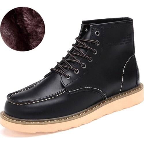 2019 Autumn and Winter Breathable Leather Ankle Boots Martin Boots Flat Casual Shoes Non-slip Warm Snow Boots Short Plush Shoes