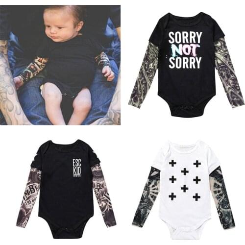 Fall Baby Rompers Tattoo Sleeves Rock Baby Boy Romper Infant Girls Jumpsuit Long Sleeves Patchwork Cool Baby Clothes Boy Autumn
