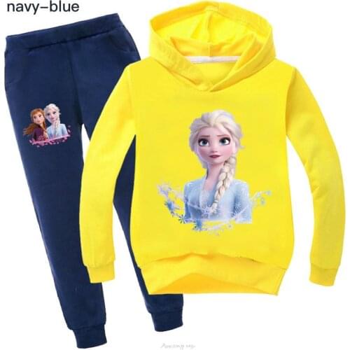 Disney Autumn Baby Girl Clothes Frozen Elsa Anna Cartoon Long-Sleeve Hoodies + Pants Suit Girls Clothing Set Children Clothing
