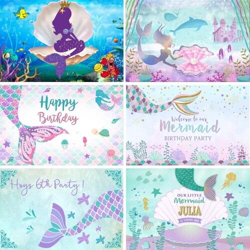 Princess Girls Mermaid Birthday Party Backdrops For Photography Fish Scales Under The Sea Backgrounds Photo Studio Customized