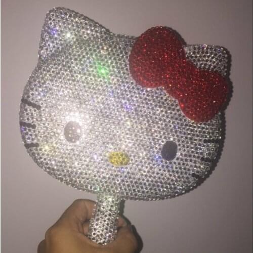 Red Bow Kitty Hand Held Mirror All Rhinestone Sparkling Vanity Mirror Kawaii Makeup Living Room Decorative Mirror Home Decor