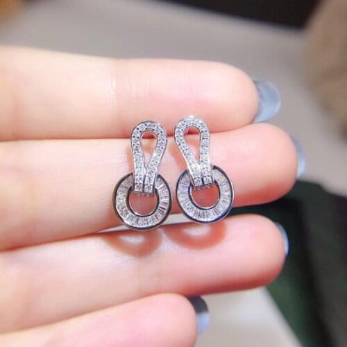 Round Silver Color Simple Cute Stud Earrings Bling Zircon Stone for Women Fashion Jewelry Korean Earrings Hot Sale