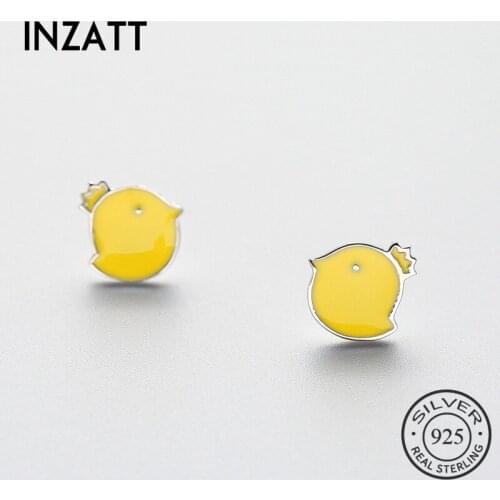 INZATT Enamel Yellow Brid Stud Earrings Cute Chicken Real 925 Sterling Silver For Women Accessories Fine Jewelry Fashion Gift