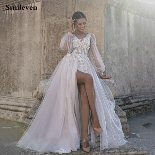 Smileven Light Boho Wedding Dress Puff Sleeve Sweetheart Neck Robe De Mariee Lace Bridal Dresses For Girls