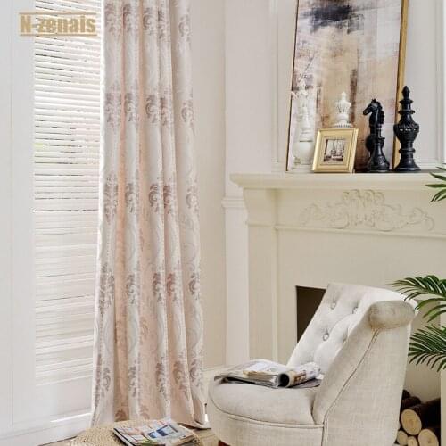 Fresh European Style White- Silk Jacquard Curtain for Living Room and Bedroom Blackout Curtains Left and Right Biparting Open