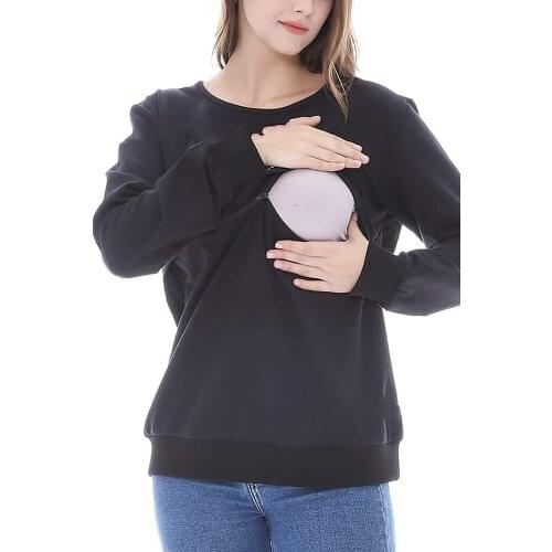 Maternity Tops Nursing Hoodie Clothes Patchwork Maternity Coat Solid Color Long Sleeve T-shirt Breastfeeding Hoodies Plus Size