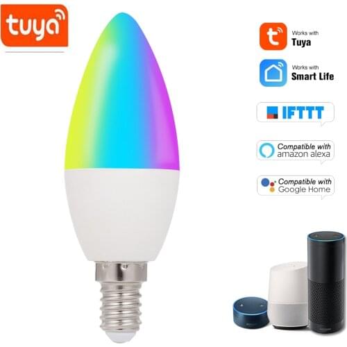 Tuya WiFi Smart Bulb RGB+W+C LED Candle Bulb E14 Dimmable Light SmartLife/Remote Control Compatible with Alexa Google Home