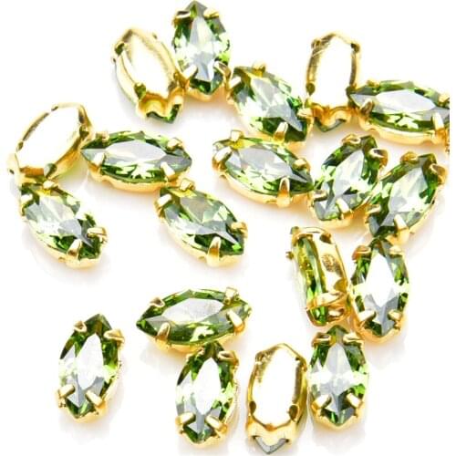 High Quality 15Pcs Small 5A Zircon Crystal Olivine 4*8Mm Classical Gold Claw Sew On Stone Pointed Back Rhinestones For Clothing