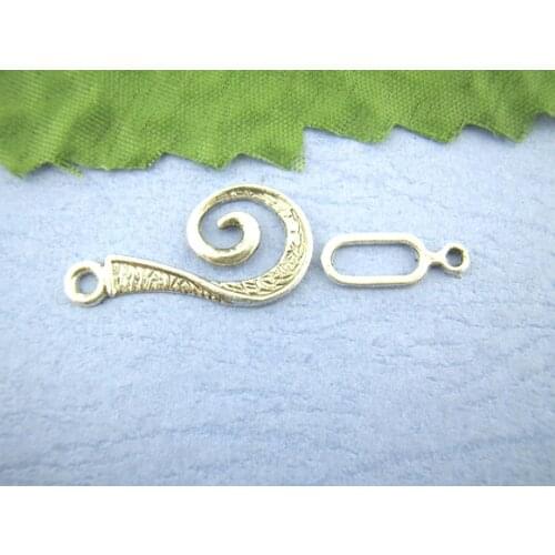 Zinc metal alloy Toggle Clasps Swirl silver color 26mm x13mm(1" x 4/8") 16mm x6mm( 5/8" x 2/8"), 10 Sets new