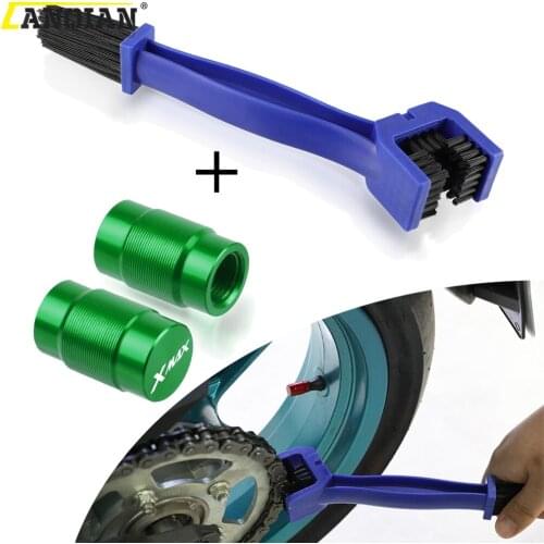 Motorcycle Parts Chain Cleaning Maintenance Brush Vehicle Wheel Tire Valve Stem Caps Covers For YAMAHA XMAX 125 200 250 300 400