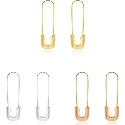 Gothic Gold Alloy Safety Pin Puncture Stud Earrings for Women Fashion Punk Body Piercing Long Earrings Ear Accessories Brincos