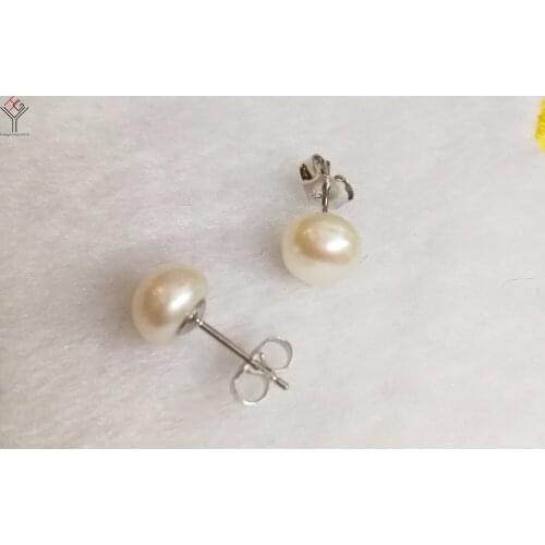 5 pairs / lot women Jewelry Earring 8mm white round pearl stud earring natural freshwater pearl party gift