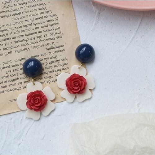 Retro Korean Style Earrings Women Rose Color Flower Elegant Temperament Earrings Birthday Party Gifts Earrings Jewelry