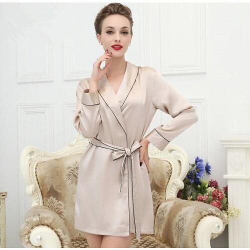 100% Mulberry Silk Sleepwear Natural Heavy Silk Long Sleeve Women Plus Size Robe S M L XL XXL Free Shipping