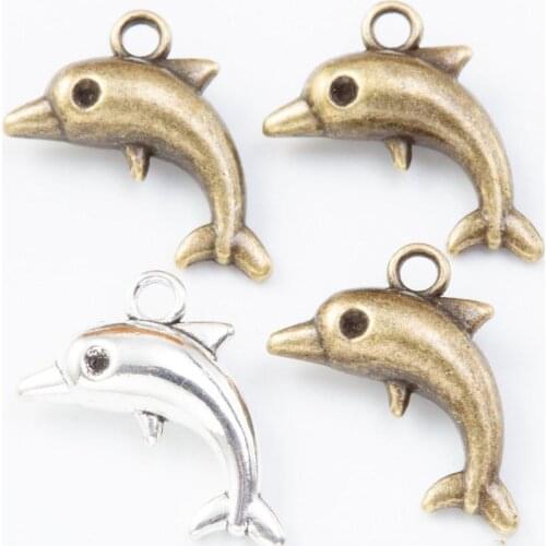 100pcs 17*13MM Antique silver color bronze small Dolphin charms metal alloy pendants for bracelet necklace earring diy jewelry