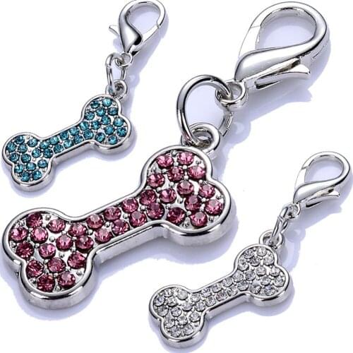 Pet Accessories Dog Charms Rhinestone Pendant Bone Shape Key Ring Chain