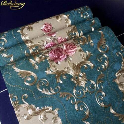 Beibehang Green PVC waterproof fine pressure papel de parede European pastoral living room bedroom background wallpaper