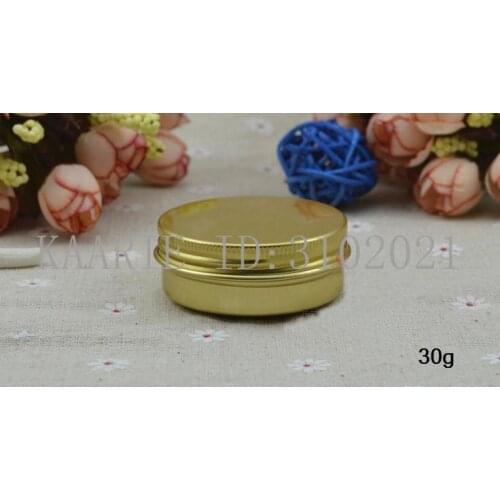 Free shipping 30g 50pcs/lot empty golden aluminum metal tin cans bottle with lids,cosmetic cream container box aluminum jar