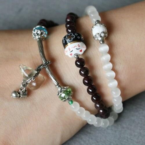 6mm Moonstone Bracelet White Gourd Pendant Cat White Crystal DIY Female Jewelry Bracelet Multilayer Chain Necklace Natural Stone