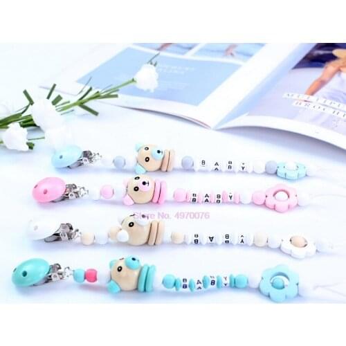 DHL 200PCS Baby Pacifier Clip Chain Panda Shape Cute Colourful Beads Clip Baby Soother Holder For Baby