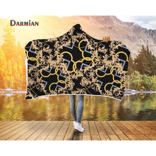 DARMIAN European Style Design Printed Hooded Blanket Soft Microfiber Bedding Sheet Luxury Plush Flannel Blankets with Hood manta