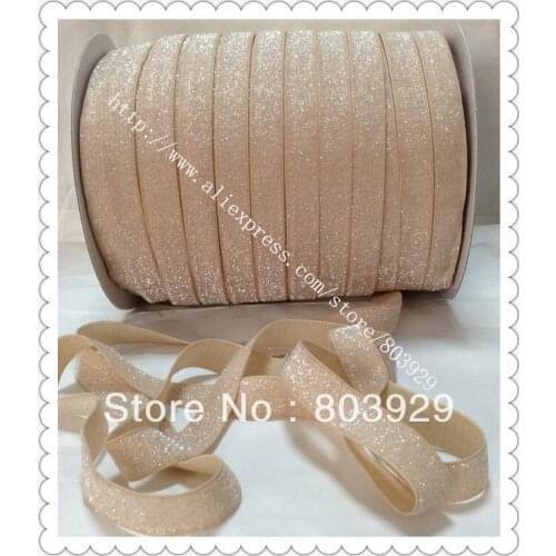 5/8" Stretch Tan Metallic Velvet Ribbon Sparkle Ribbon Elastic Frosted Tan Glitter Ribbon