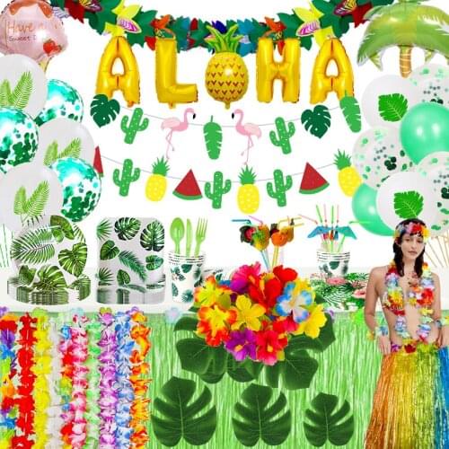 Hawaii ALOHA Party Happy Birthday Banner Flamingo Drinking Cup Straws DisposableTropical Beach Wedding Party Balloon Decorations