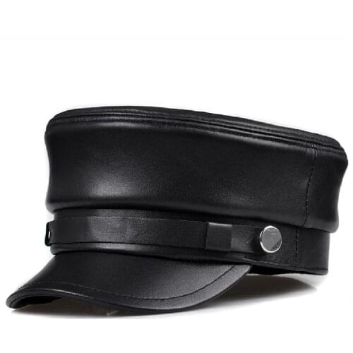 Korean Navy cap of male and female students in autumn and winter fashion retro flat hat sheep skin leather hat