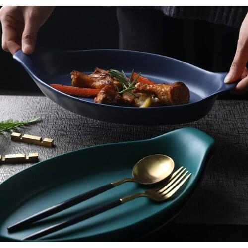 Ceramic Steamed Fish Baking Tray Baked Rice Bowl Plate Large Dish Creative Microwave Oven Special Home New Dinner Plates
