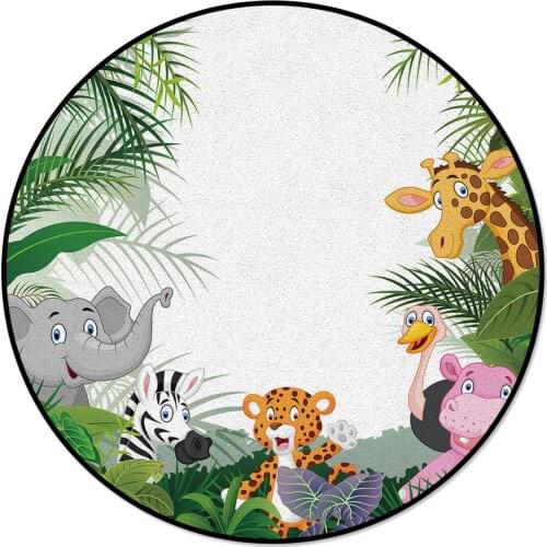 Jungle Animal Cartoon Giraffe Elephant Round Rug Carpets for Living Room Home Decor Kids Childrens Room Bedroom Area Rugs Mats