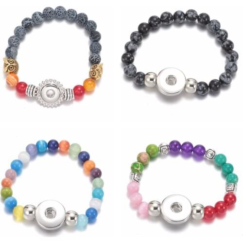 Hot Multi Styles Fashion Snap Button Natural Stone Bracelet High Quality Opal Beaded Bracelet Snap Jewelry SZ0430-SZ0446