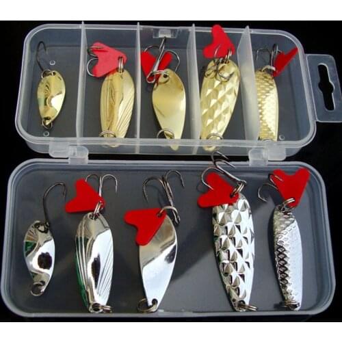 Metal Fishing Lures Set Bass Spoon Crank Bait Saltwater Tackle Hooks Fishing Lures Hard Sequin Paillette Baits Kit-10PC/Lot+Box