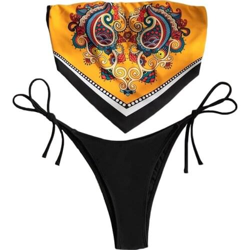 Newest Paisley Pattern Print Tassel Design Handkerchief Bikini Set Womens Swimsuit Promotion