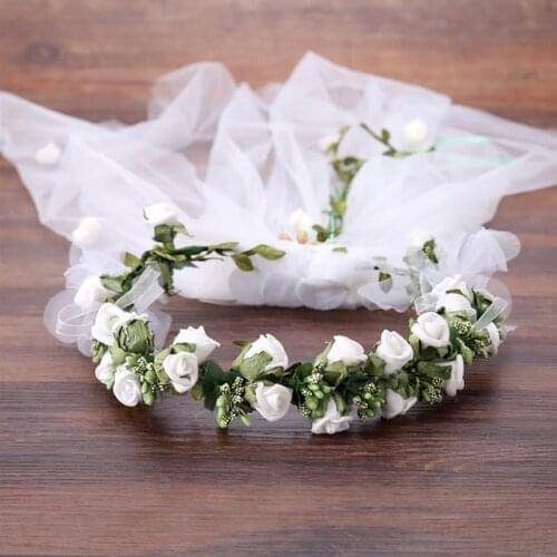 FunPa Charming Bridal Veil Flower Wreath Decor Garland With Veil Wedding Party Floral Wreath For Party Wedding Photography