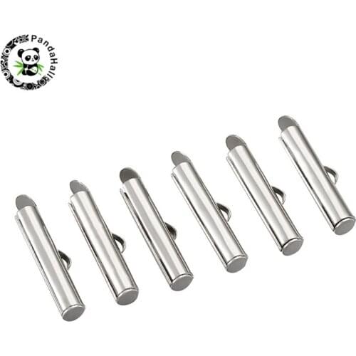 Pandahall 50 pcs Iron Slide On End Clasp Tubes Slider End Caps for Jewelry Findings Necklace Making 20x4mm 3.2mm Inner Diameter