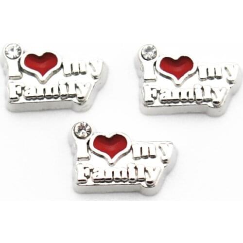 New Arrival 10pcs/lot heart Silver Crystal i love my family floating charms charms living glass memory lockets diy jewelry