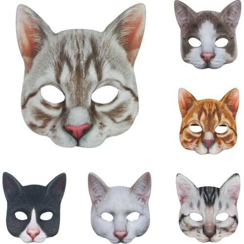Halloween Holiday Cat Shaped Half-Face Mask DIY Decoration Carnival Masquerade Realistic Party Masks Cosplay Props 1Pcs