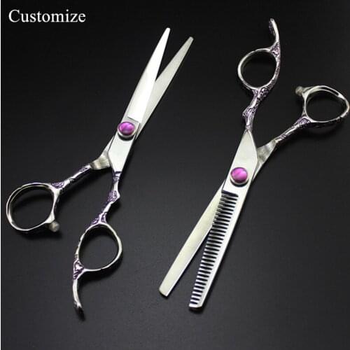 Customize name professional Japan 440c Purple Plum 6 '' hair salon scissors cutting barber Thinning shears hairdressing scissors