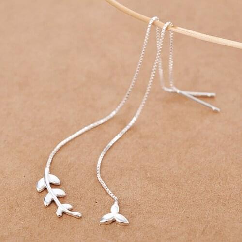 Drop Shipping 925 Silver Leaf Asymmetric Ear Line Earrings Drop Earrings Jewelry