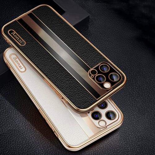 Luxury Leather Case For iPhone 11 12 Pro Max Mini Cover For Apple iPhone X XS Max 7 8 Plus Shockproof Electroplating Phone Case