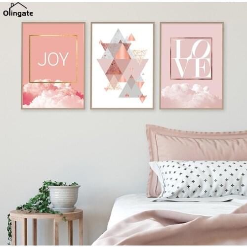 Scandinavian Geometric Poster Pink Copper Rose Prints Gold Love Joy Clouds Canvas Painting Wall Art Pictures Modern Home Decor