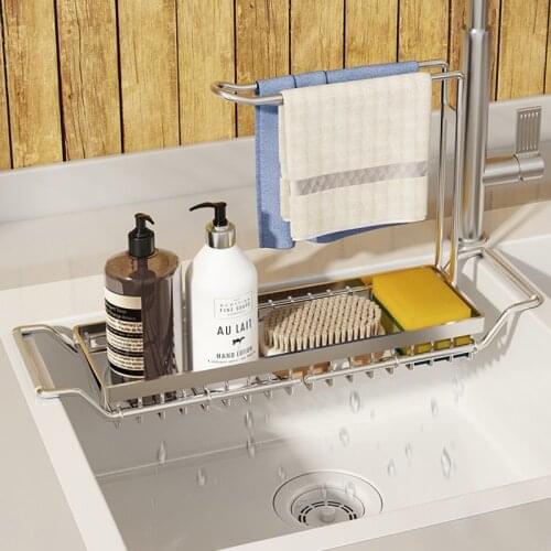 Telescopic Sink Shelf Stainless Steel Sink Drain Rack Adjustable Soap Sponge Rag Storage Holder Bathroom Rack Kitchen Organizer