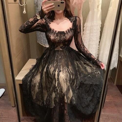 Temperament dress female autumn and winter dress 2021 new lady long-sleeved lace fairy skirt dress gauze skirt long dresses