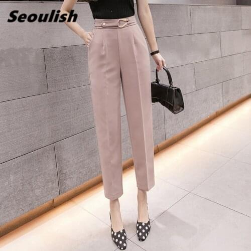 Seoulish Spring Summer 2021 New Formal Womens Harem Pants High Waist Solid Female Workwear Elegant Ankle Length Trouses