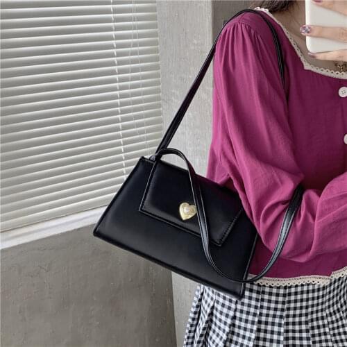 Vintage Design Women Double Straps Shoulder Bag Fashion PU Leather Ladies Love Pattern Underarm Bags Female Tote Purse Handbags
