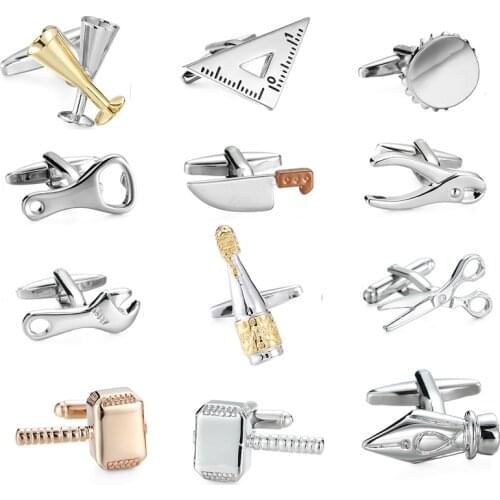 High quality mens shirt cuff button brand new fashion brand / hammer / spanner / bottle / kitchen knife / scissors Cuff Links