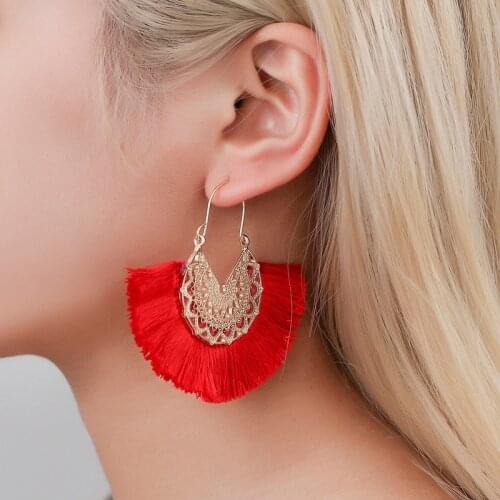 Yobest Fashion Bohemian Statement Big Tassel Earrings 2019 Red Yellow Green Silk Fabric Drop Dangle Earrings for Women Jewelry