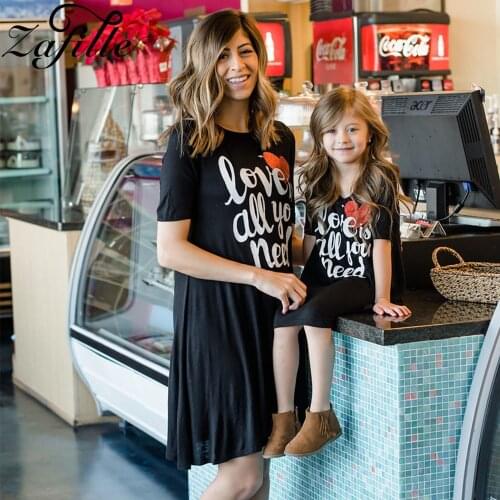 ZAFILLE Mom and Daughter Dress Letter Print " I Love Mom" Casual Mommy and me Dress Summer Mother and Daughter Clothes
