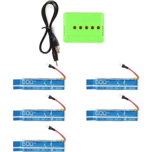 5 in 1 USB Charger and 5pcs 3.7V 520mAh 30C Upgraded Battery for WLtoys V930 V977/ XK K110 RC Helicopter Spare Parts accessories